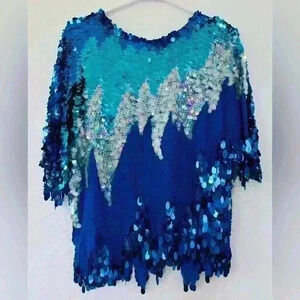 St. Honore vintage 70s 80s sequin top, 100% Silk.